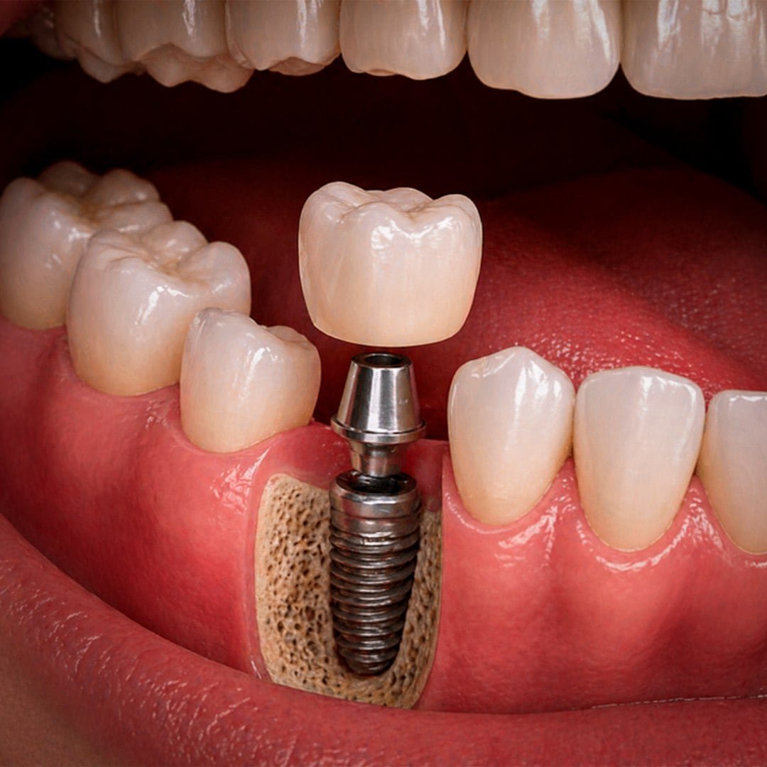 Representação de implante unitário com coroa dentária